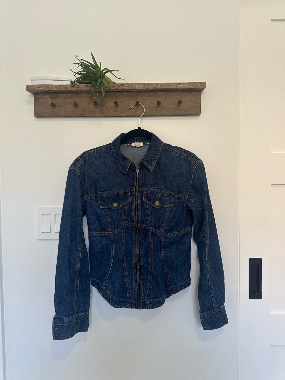 Pilcro by Anthropologie Dark Blue Denim Zip-Front Jacket